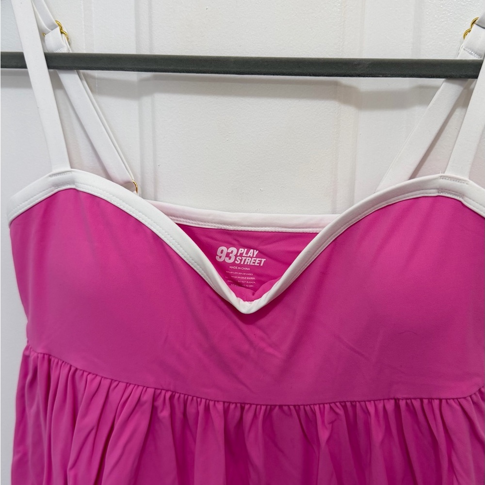 Vibrant Pink Athletic Mini Dress with Spaghetti Straps - Picture 2 of 5